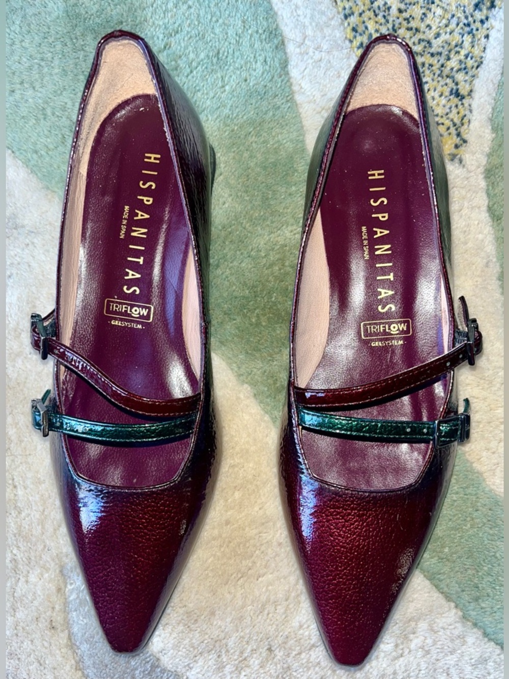 Women's Burgundy Patent Mary Jane Pump HISPANITAS , Made In Spain , Size 38/7.5